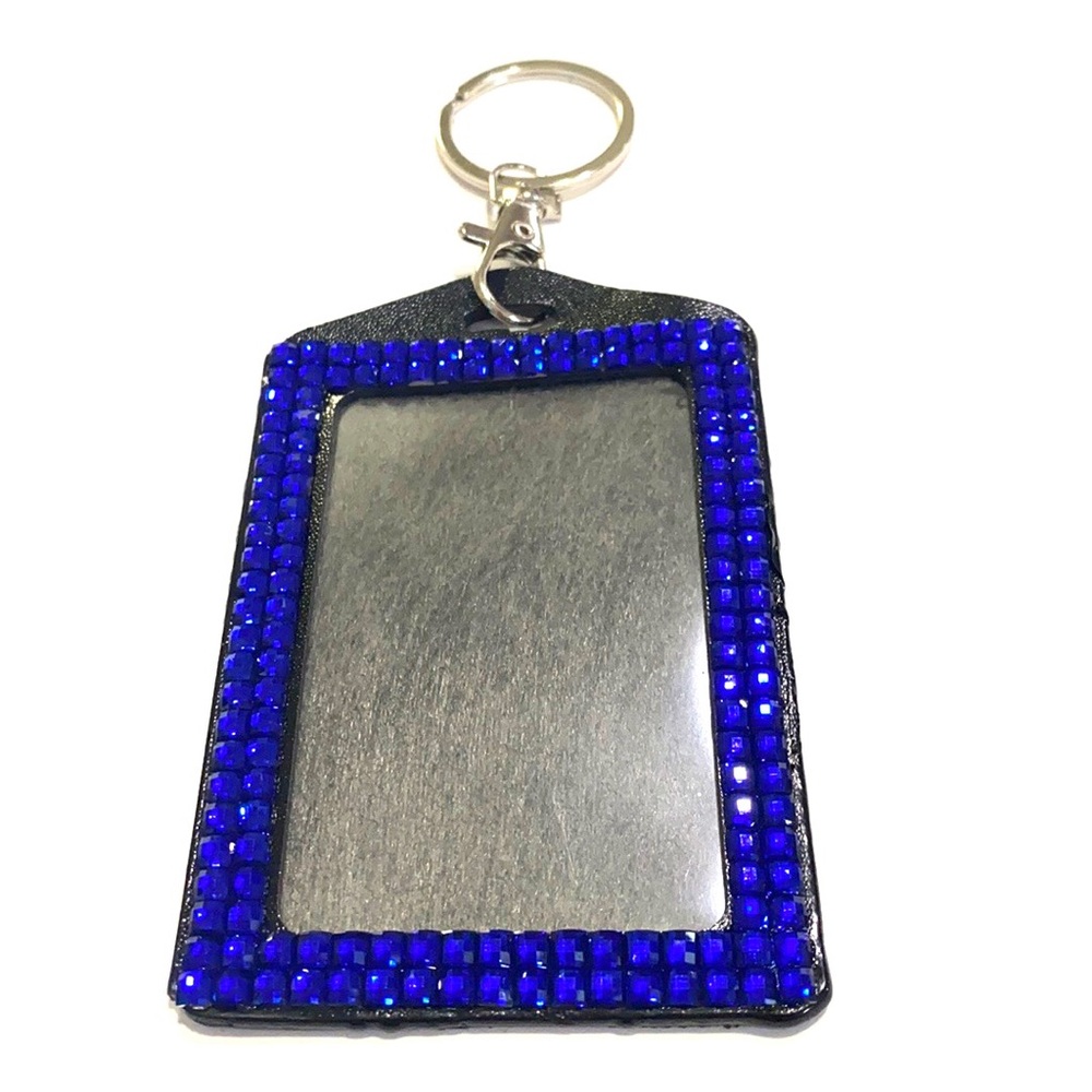 Blue Keychain With Clip ID Badge Holder Acrylic Stone